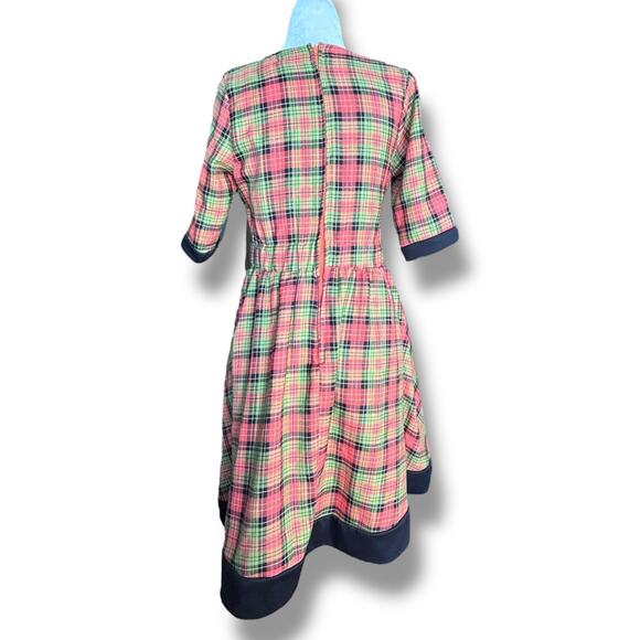 Retrolicious Orange Green Plaid Fit & Flare Dress With Pockets Size Small Retro - Picture 7 of 11